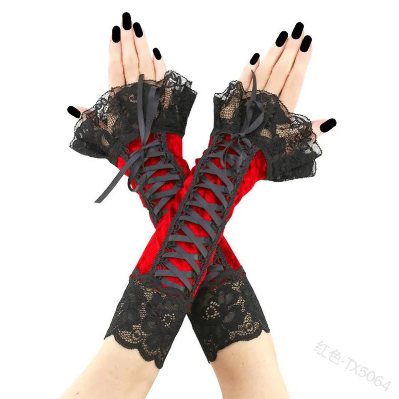 Перчатки для косплея черные на шнуровке в готическом стиле |
