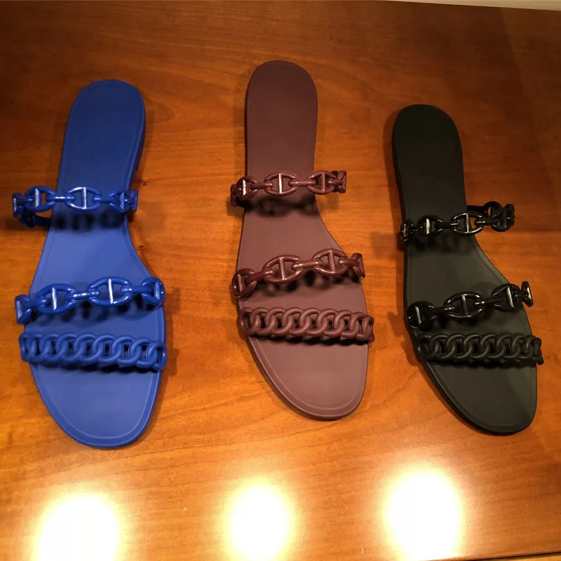 

VALLU 2020 slippers women wear wet water beach seaside vacation rainy day chain plastic hand-woven strap sandals