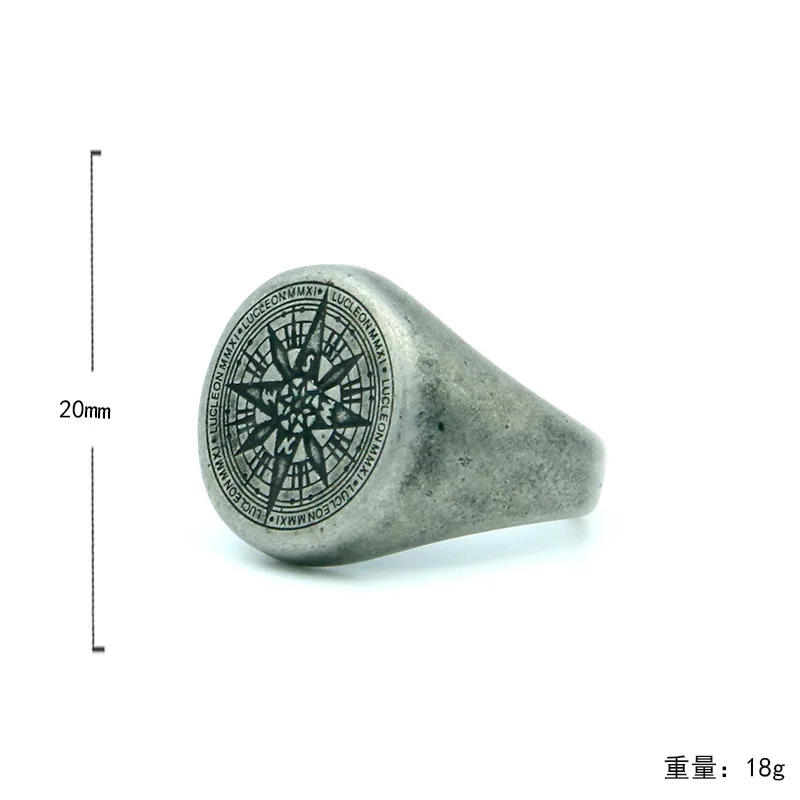 

New product stainless steel European and American punk foreign trade trendy round head compass titanium steel casting men's ring