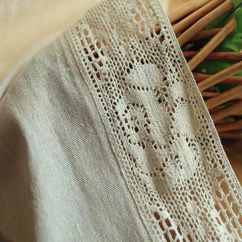 Европейские стильные бежевые занавески из хлопка и льна с розовыми кружевами