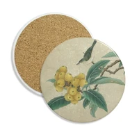 loquat embroidered feather figure chinese painting ceramic coaster cup mug holder absorbent stone for drinks 2pcs gift