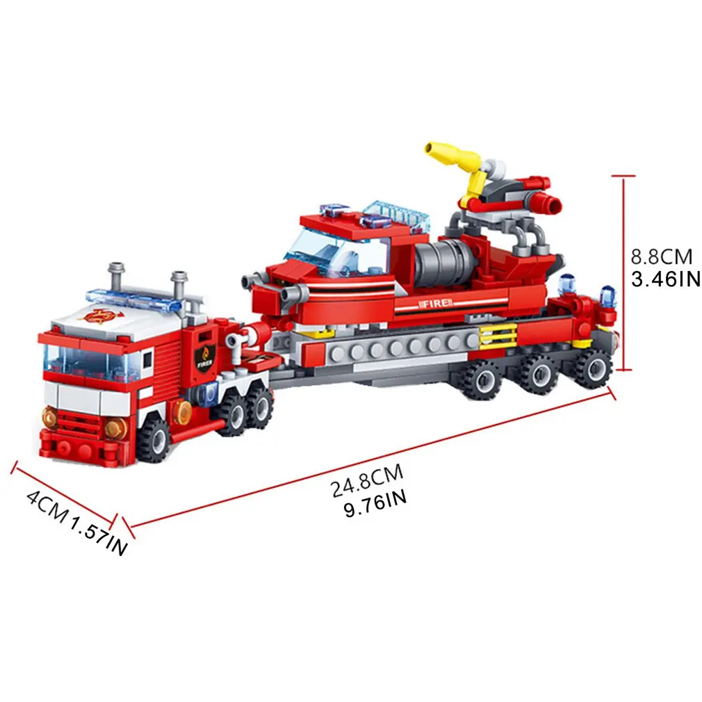 

City Fire Fighting Trucks Helicopter Boat Building Blocks Firefighter Brinquedos Bricks Educational Toys for Children