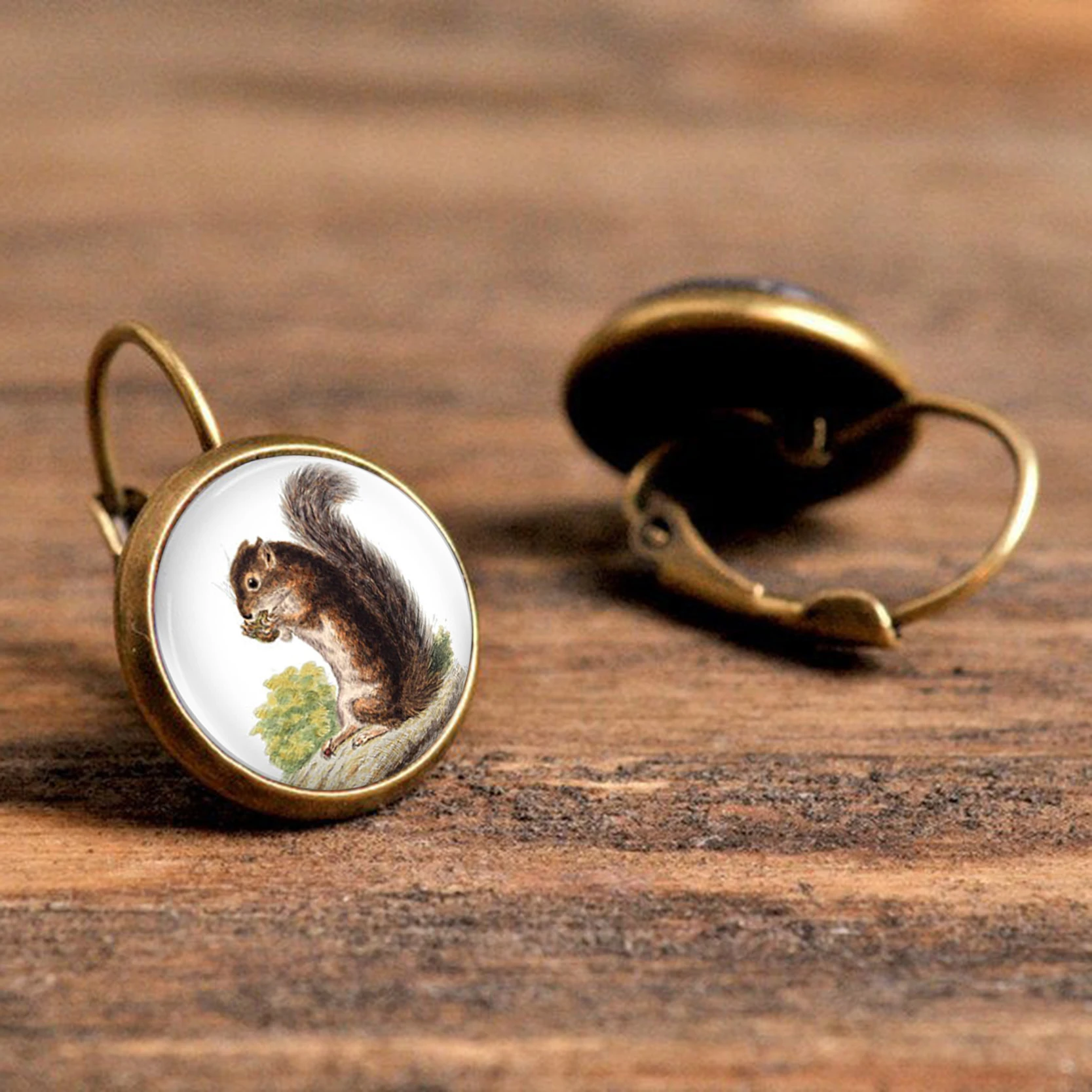 Креативная милая картина с изображением белки серьги гвоздики ручной работы