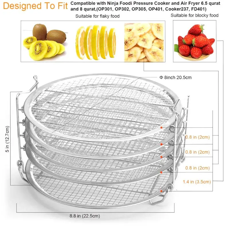 

5 Stackable Layers Dehydrator Grill Stand Stainless Steel Rack for Air Fryer Kitchen Barbecue Gadget