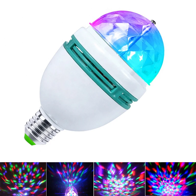 E27 3 Вт полноцветный RGB Кристалл led Авто вращающийся ламповый светильник