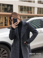autumn and winter 2020 new tweed womens suit medium length jacket retro check chic thickened wool suit