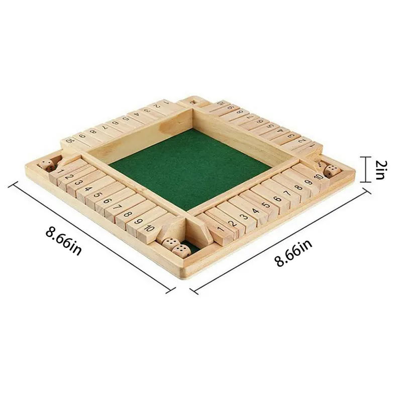 

Deluxe Four Sided 10 Numbers Shut The Box Board Games Set Wooden Toy Party Club