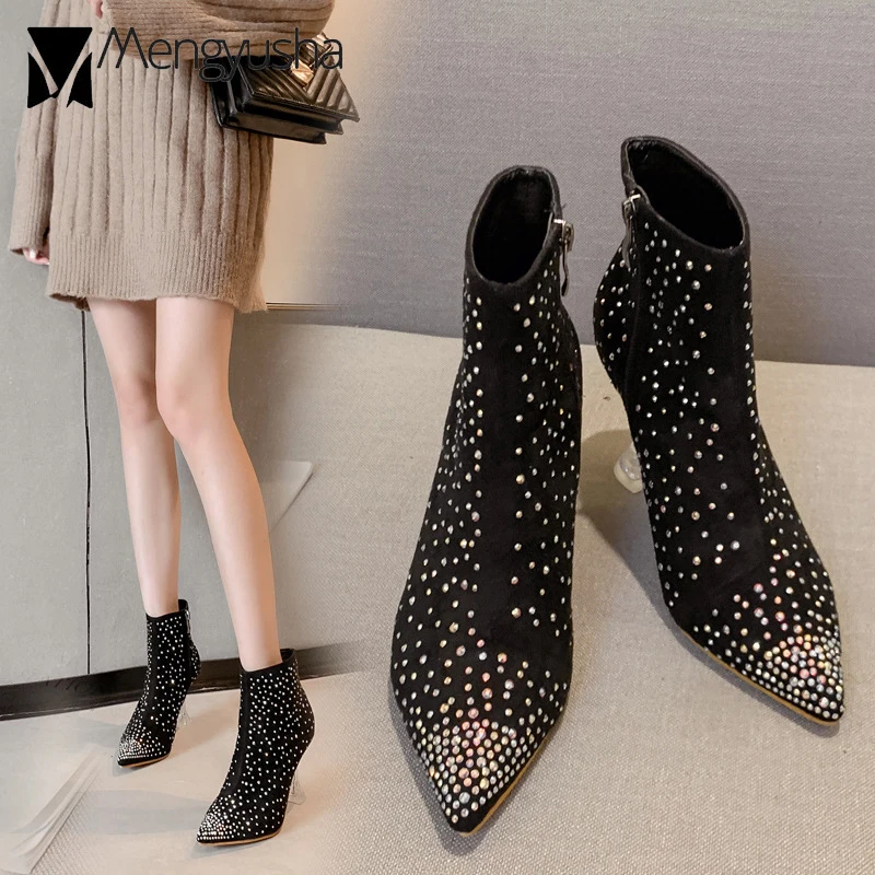 Ботинки Челси на тонком прозрачном каблуке женские ботильоны шпильке с