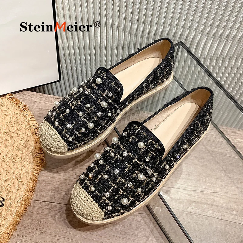

Women Genuine Leather Mixed Colors Slip On Cozy Loafers Shoes Round Toe 2021 Pearl Popular Fisherman Leisure Vulcanized Shoes