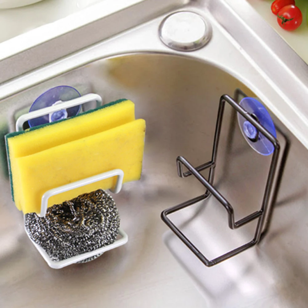 

Metal Suction Cup Drain Rack Wall Sucker Sponge Storage Drying Holder Kitchen Sink Bathroom Soap Stand Dish Cloth Wrought Shelf