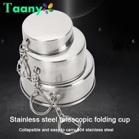 stainless steel folding cup with keychain camping portable telescopic cup outdoor travel handy water cup with lid wine glass