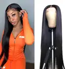 Long Straight Lace Wigs Bleached Knoths Malaysian Straight Human Hair Wig 4x4 Lace Closure Wig 180 Density