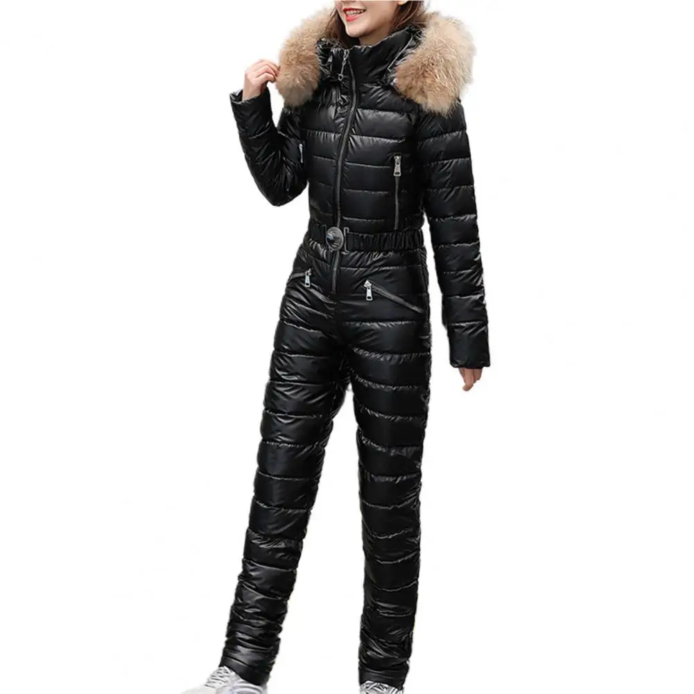 Winter Jackets Women Ski Suit High-waist Super Comfortable Solid Color Women One-piece Hooded Jacket Jumpsuit for Outdoor