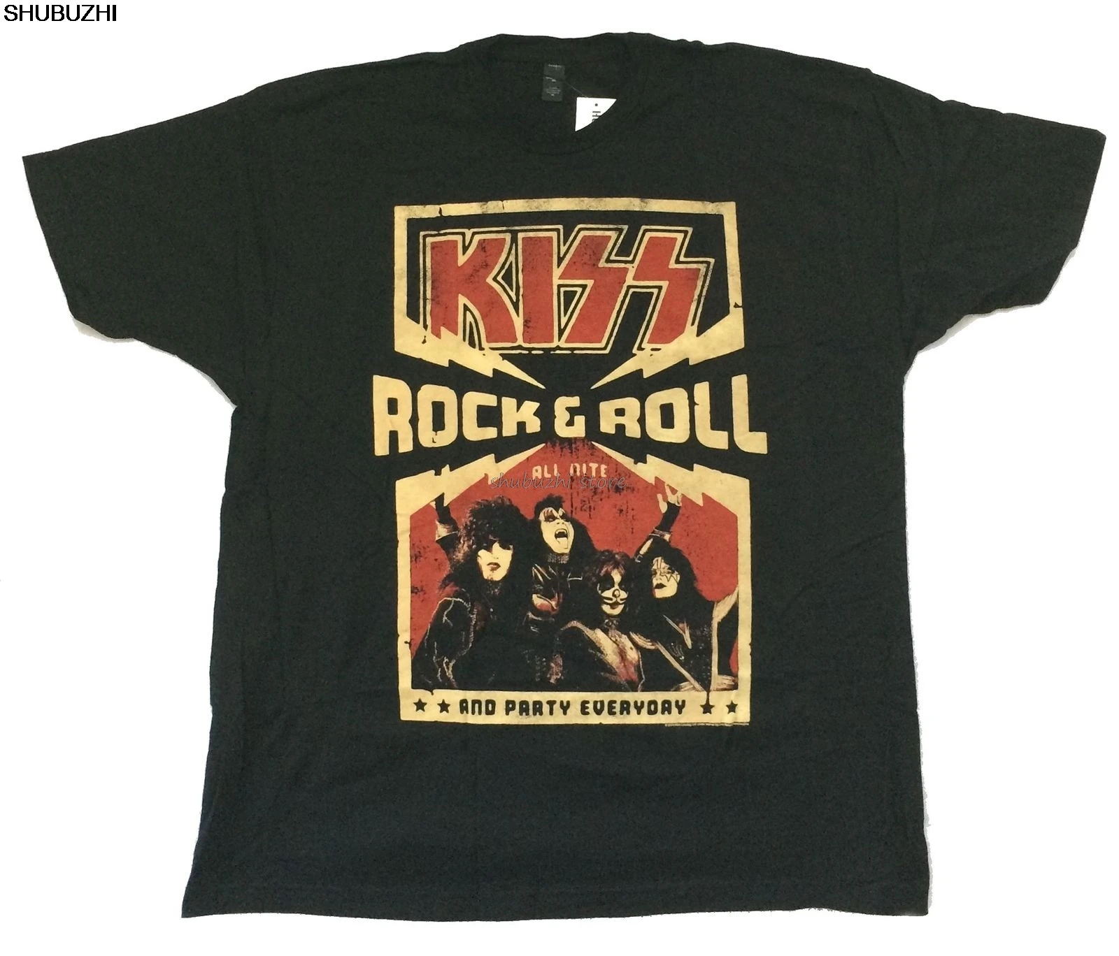 KISS Rock& ролл, Повседневные Вечерние черные футболки, новинка, официальная группа Merch shubuzhi, Новое поступление, Мужская футболка, новинка sbz1155