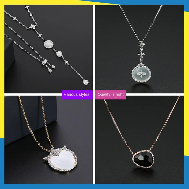 Изысканное креативное ожерелье из перламутра Кулон черного агата и бриллианта