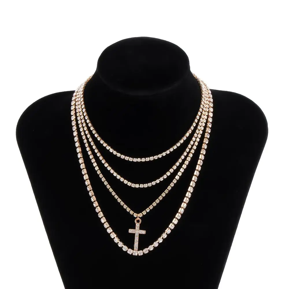 

Vintage Gold Color Cross Jesus Necklace Pendant for Women Men Clavicle Rhinestone Chain Hip Hop Jewelry New Year Christmas Gifts