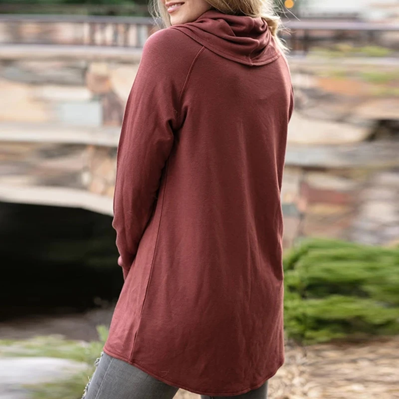 

Spring Autumn Women's Tops Shirts Flower Printed Solid Color High Collar Printed Long Sleeve Loose Casual Pullover Oversize