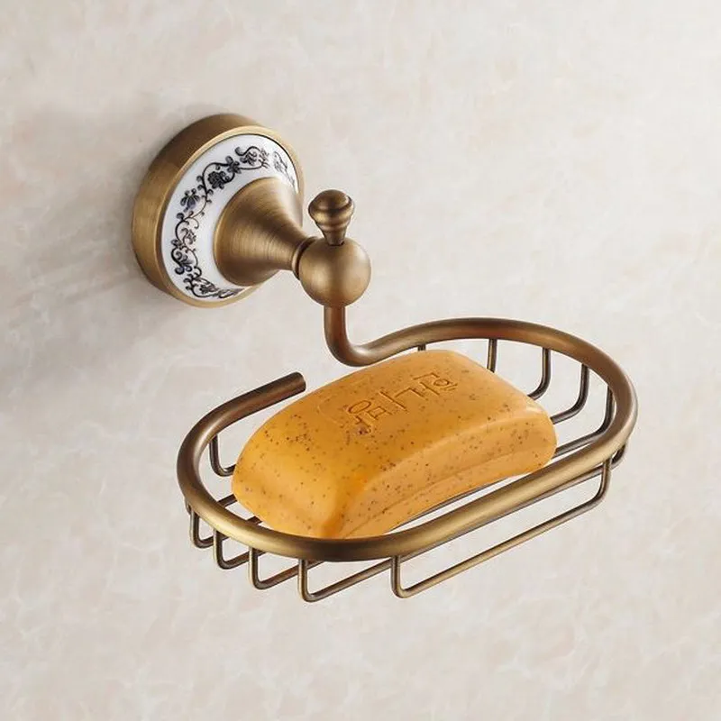 Soap Dish Holder Набор аксессуаров для ванной комнаты из античной латунной керамической основы, крючок для халата, держатель для бумаги, держатель для полотенец, мыльница, набор аксессуаров для ванной комнаты Kxz007 - Цвет: Soap Dish Holder