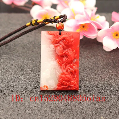 Натуральный Красный Белый Нефритовый камень дракон кулон ожерелье Китайский