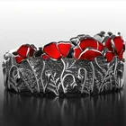 Новый Винтаж ручной работы в виде Красной kольцо в форме цветка для Для женщин деликатный резной рисунок завод кольцо ретро массивные кольца для Для женщин