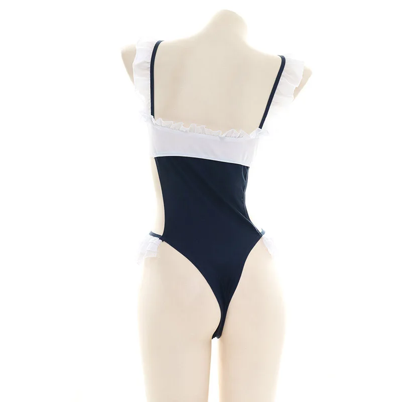 Японский Женский раздельный купальник без рукавов Sukumizu боди костюм с оборками и