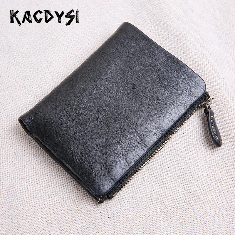 Маленький мужской кошелек из натуральной кожи на молнии с карманом для денег |