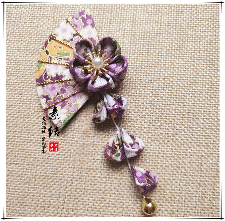 Handmade Tsumami Zaiku Kanzashi Fan Sakura Hair Clip Traditional Japanese Ancient Tassel Kimono Accessories Geisha Hairpin | Тематическая