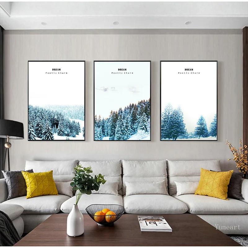 Картина на холсте с изображением зимней Снежной Горы в скандинавском стиле