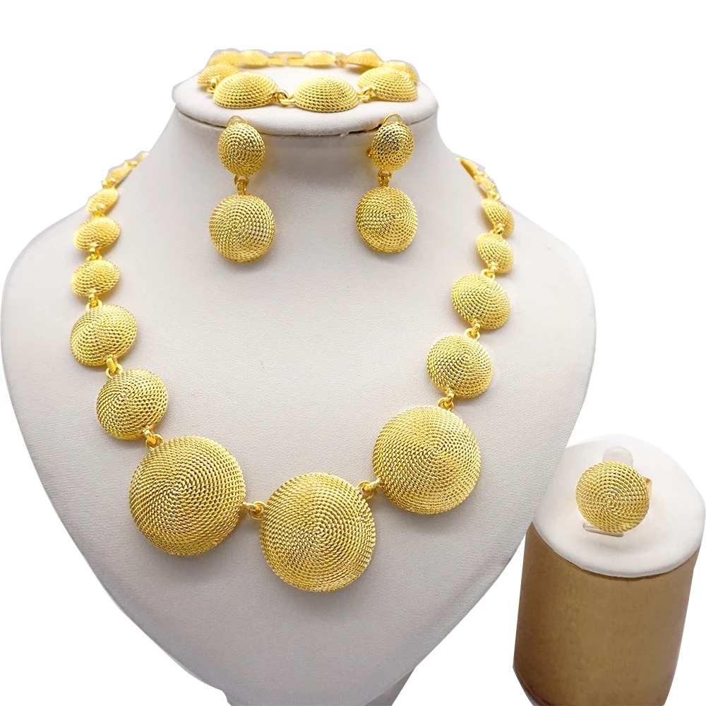 

African Bead Set Jewelry Necklace Earring Bracelet Gold Color Jewelry Beads Dubai Ethiopian For Women Jewellery