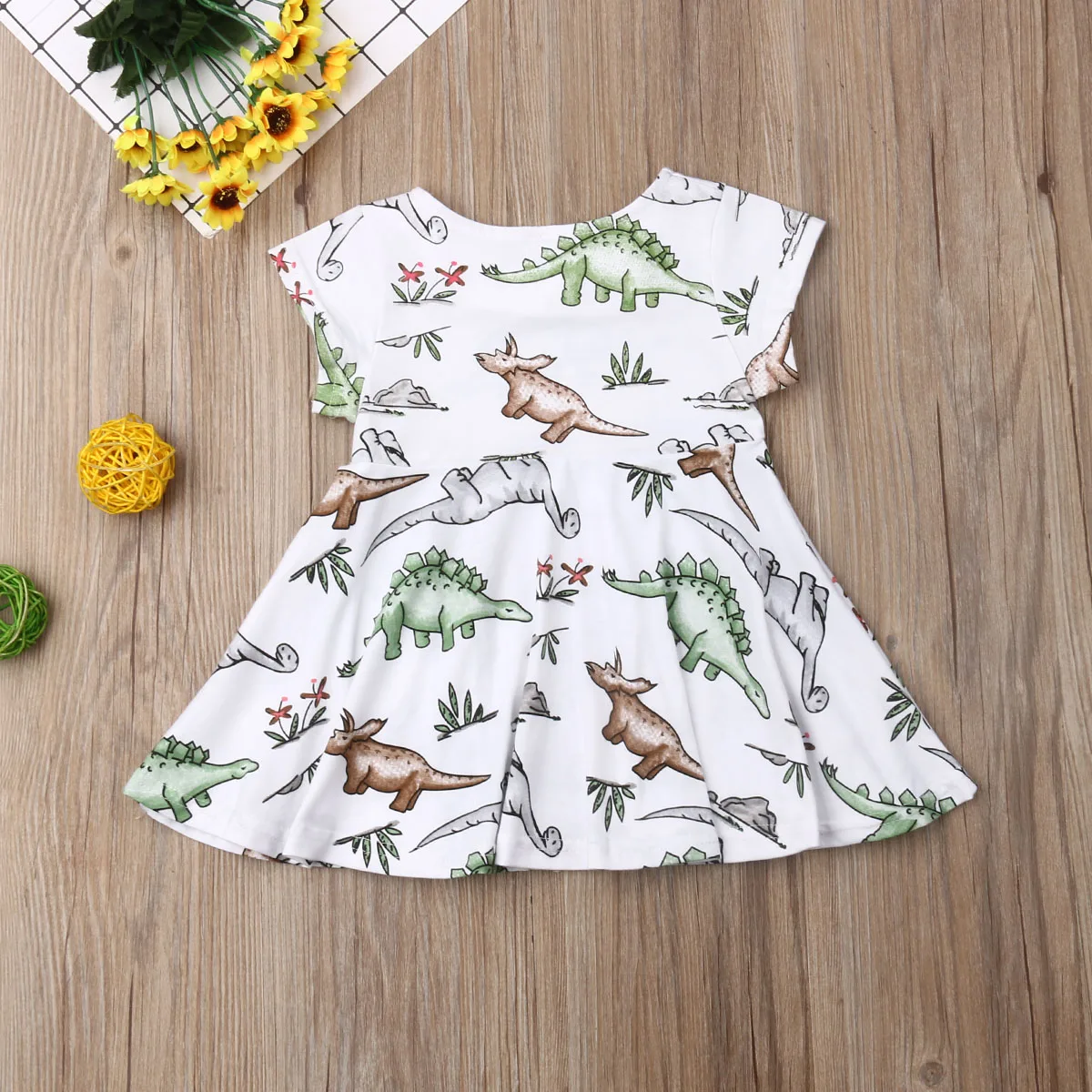 2019 платье с рисунком динозавра для маленьких девочек Летние вечерние платья