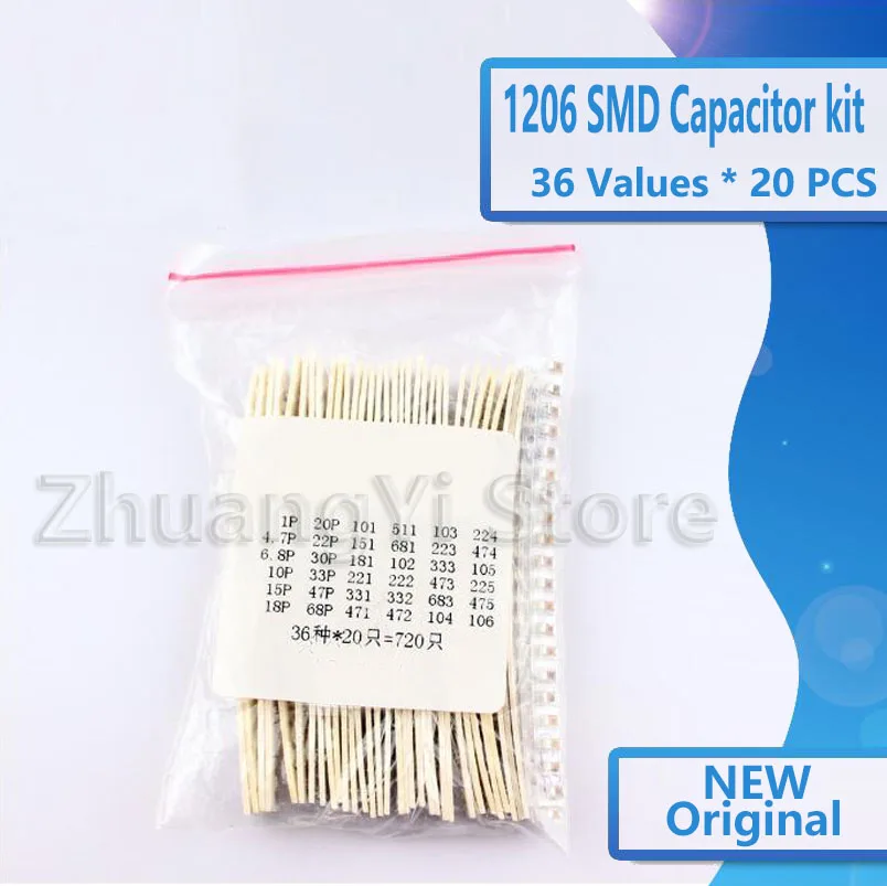 1206 SMD конденсатор в ассортименте 36 значений * 20 шт. = 7 1pF ~ 10 мкФ набор образцов