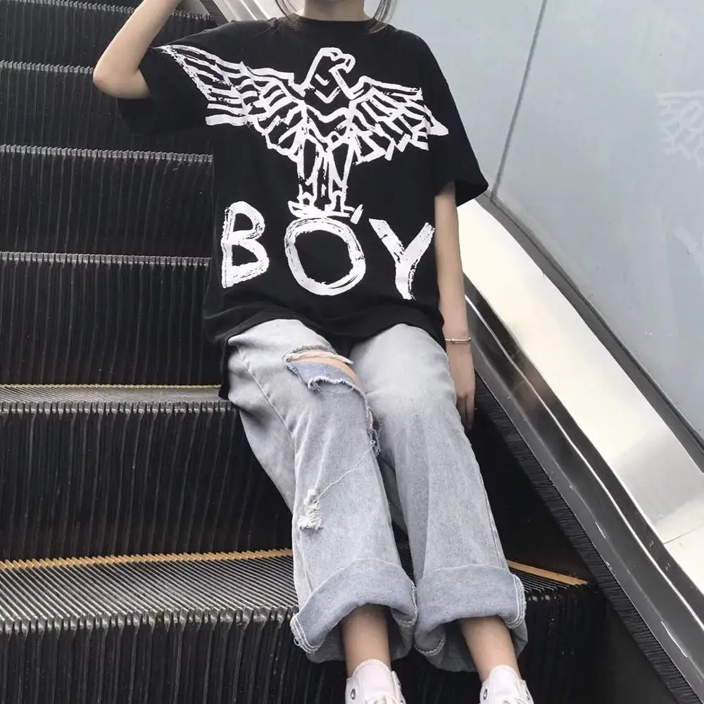 

Woman Ripped Jeans High Waist Loose Pants High Street Clothes Denim Clothing Blue Streetwear Fashion Vintage Cargo Pants Girl