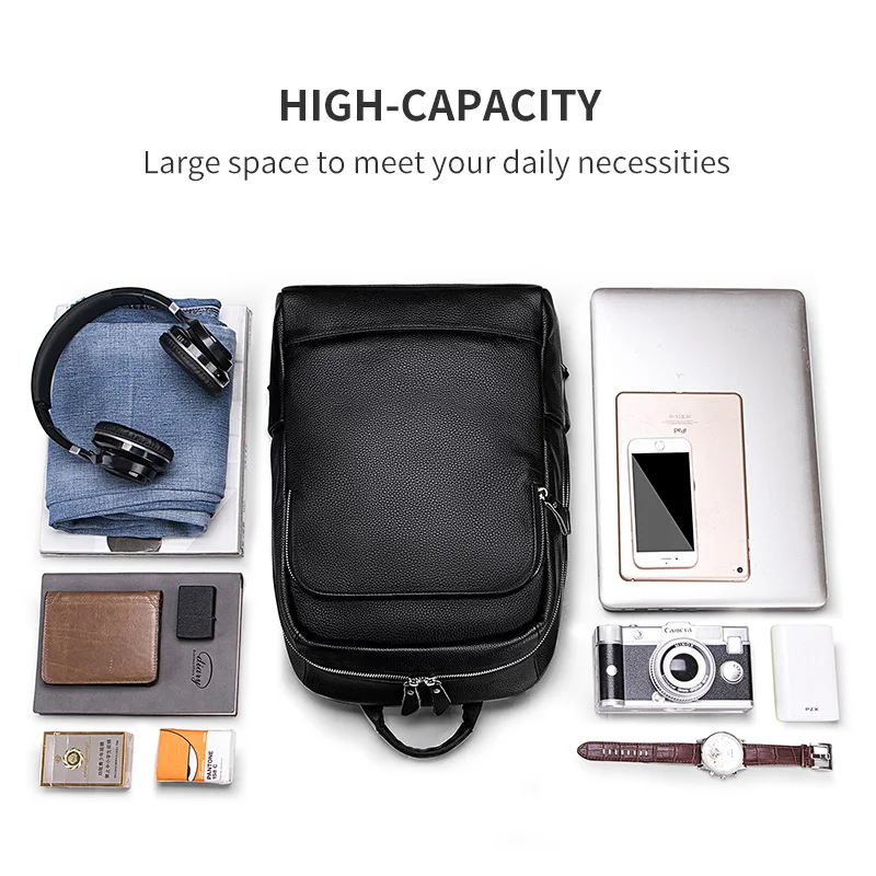 

Simple Black Backpack Men Genuine leather Business Bags For Men High Quality Laptop Backpack Male Shool Bags For Teenager Boys