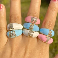 delicate enamel initials rings for women girls colorful a z letter stackable ring full crystal open ring birthday jewelry gifts