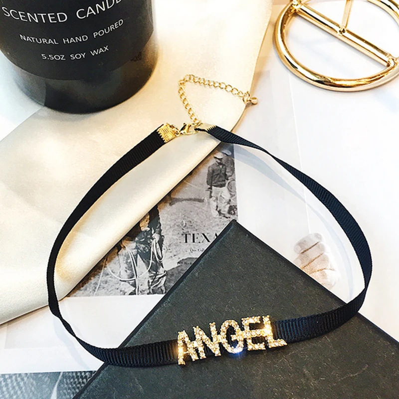 Lucky Angel Initial Choker Necklace 2019 New Luxury Rhinestone Letter For Women Wedding Party Jewelry Koyle | Украшения и