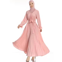 muslim womens long skirt pink folds middle east ethnic style casual dress abaya islamic elegant noble fashion evening dress