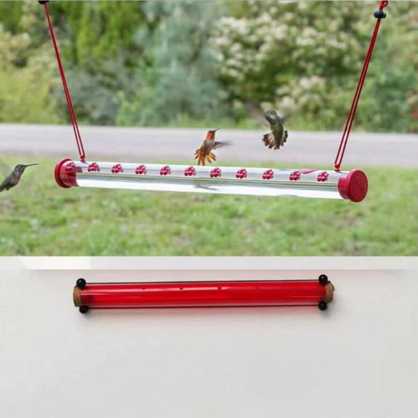 

Red Hummingbird Feeder Tube for Outdoors Deck Patio Garden Hanging Feeders with Holes Easy to Install Outdoor hanging feeding