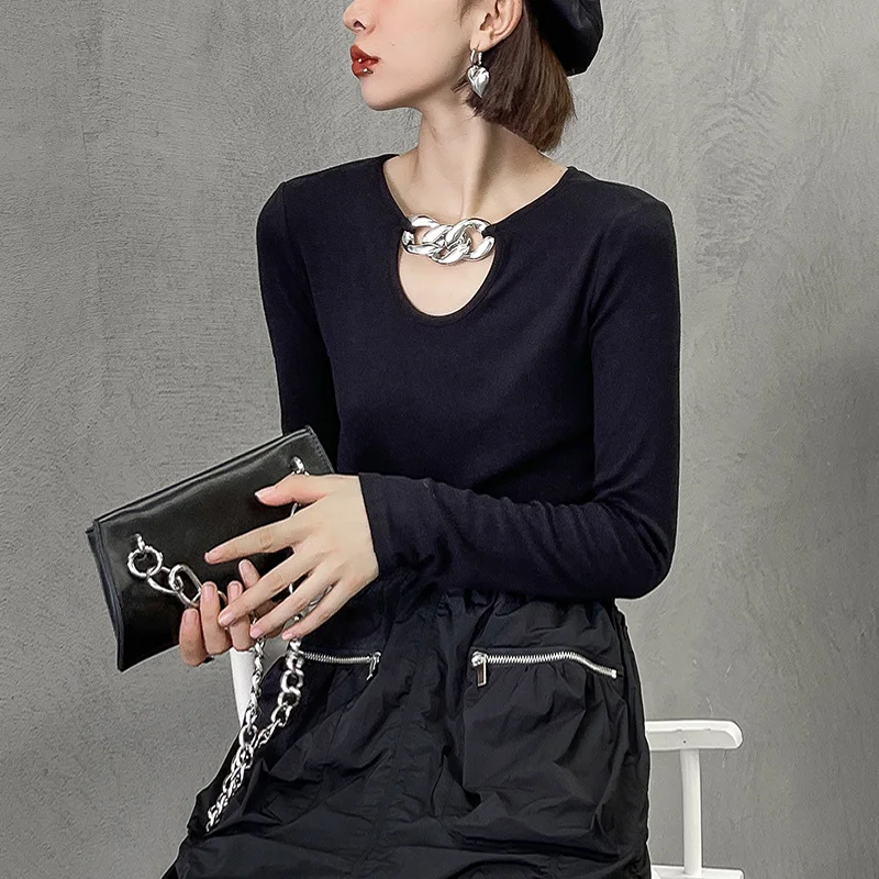 Женская футболка с длинным рукавом Новинка весна-осень 2021 женский черный