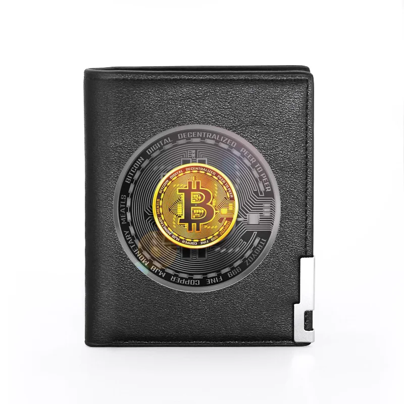 

Men Wallet Leather Bitcoin Symbol Printing Billfold Slim Credit Card/ID Holders Inserts Money Bag Male Pocket Short Purses