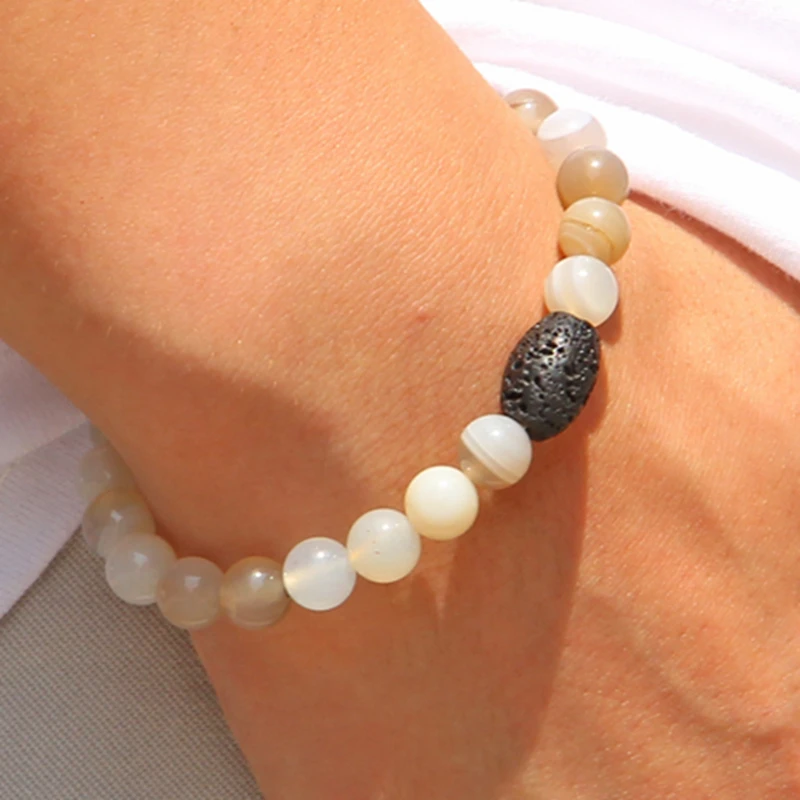 Простые натуральные Агаты бусины браслет из черной лавы браслеты с подвесками