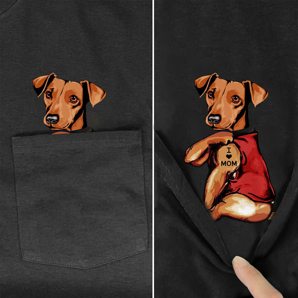 

CLOOCL Cotton T-Shirts Fashion Brand Pocket Dachshund I Love Mom for Dog Lover 3D Printed TShirts Hip Hop Tops Funny Cotton Tees