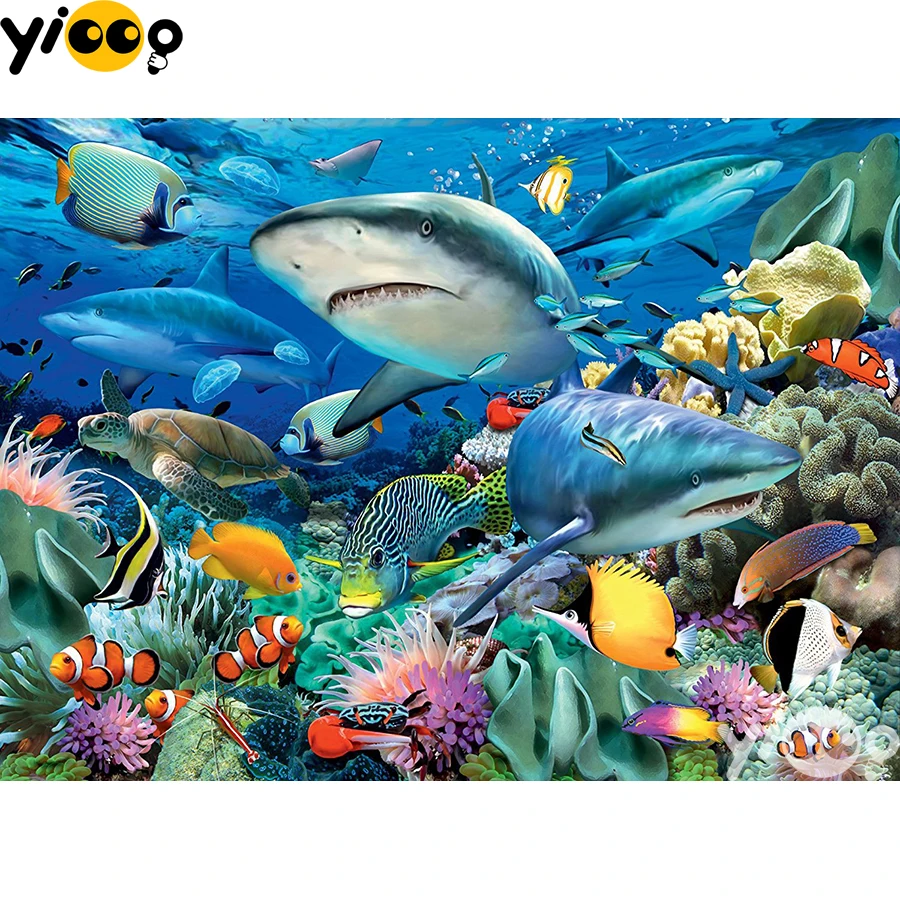 

Full Square/Round Drill Diamond Painting Cross Stitch Embroidery Reef of the Sharks Rhinestone Mosaic Home Decor Gift BX2015