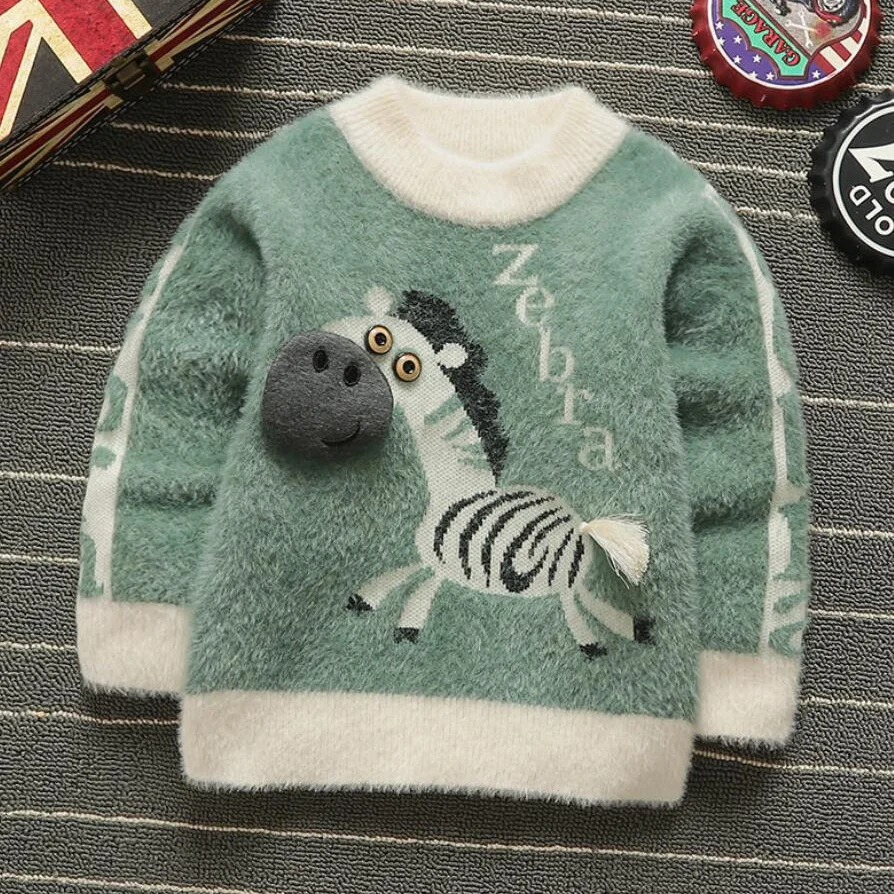 

Baby Clothes Mink Fleece Sweater Cartoon Zebra Sweaters Kids Winter Sweaters Toddler Boys Sweater Girls Pullover Knitwear 1-7Y