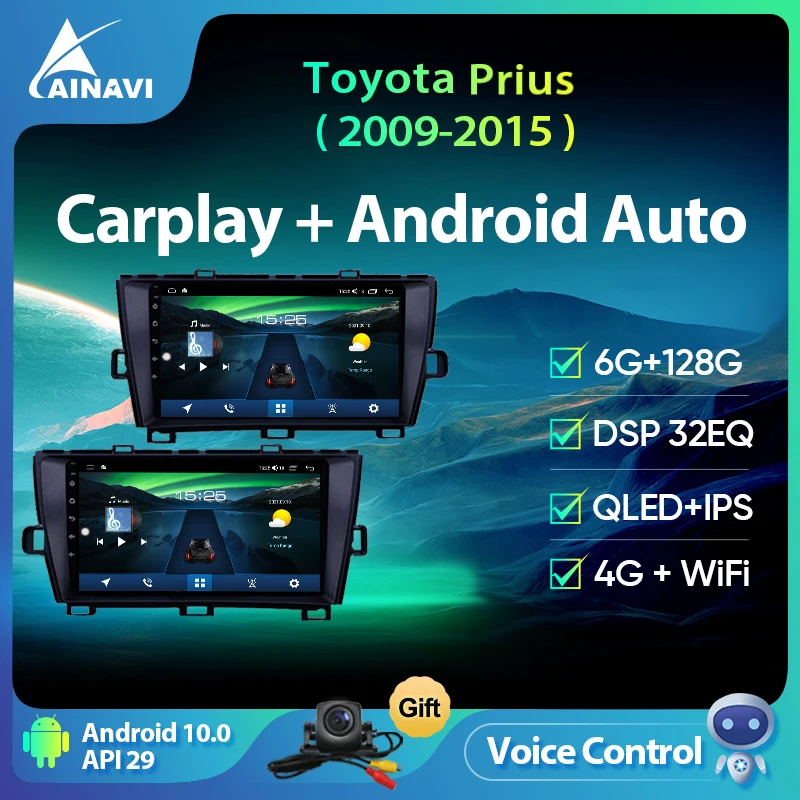 

Ainavi Android 10,0 автомобильный радиоприемник 8 ядер 6 + 128G QLED для Toyota Prius 2009-2015 мультимедийный плеер навигация DSP Carplay No 2din 4G