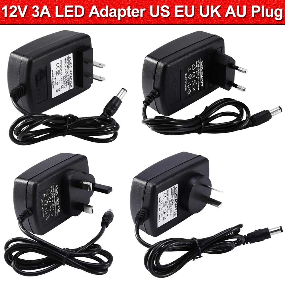 

US/EU/UK/AU AC100V-240V Supply Adapter Charger DC 12V 3A Power Supply Converter Adapter Switching Power For LED Strip Light D30