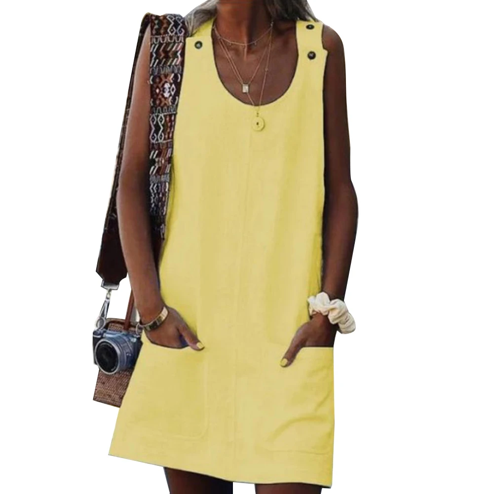 Женское пляжное платье повседневное однотонное мини с карманами на пуговицах