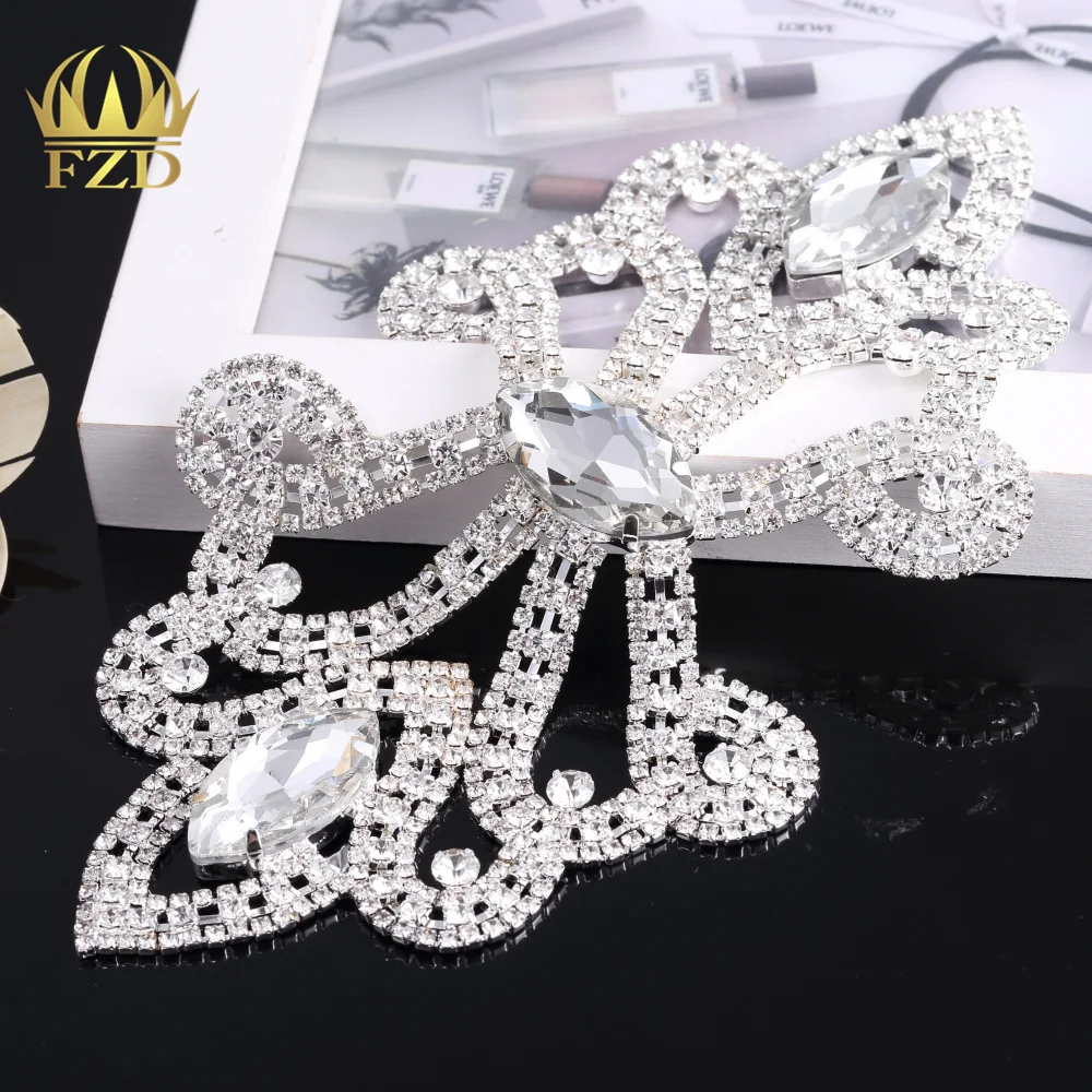 Wholesale 30 Pieces 19*10cm Metal Rhinestones metal trims clear rhinestone applique bridal hair dancing dress hat sewing | Дом и сад