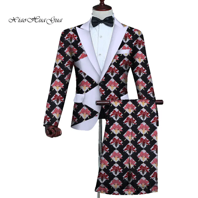 2 Pieces Blazer and Pants Set Mens African Clothing Ankara Clothes Bazin Riche African Wax Print Top Suits and Pants Sets WYN727