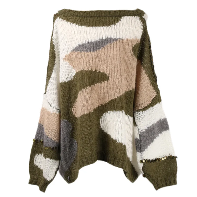 Новинка Осень 2019 Европейская станция тяжелый пуловер с блестками и круглым