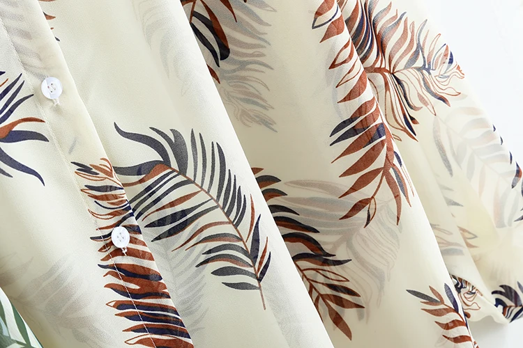 Однотонные блузки с принтом листьев женские модные Прозрачные рубашки длинными